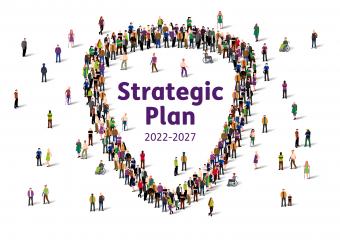 Image of a diverse range of people arranged into the shape of a shield, with Strategic Plan 2022-2027 at the centre.
